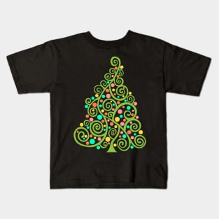 Doodle Christmas Tree-Light Green, Kids T-Shirt